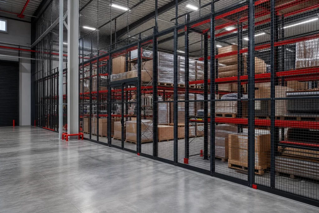 Mesh partitioned warehouse storage area