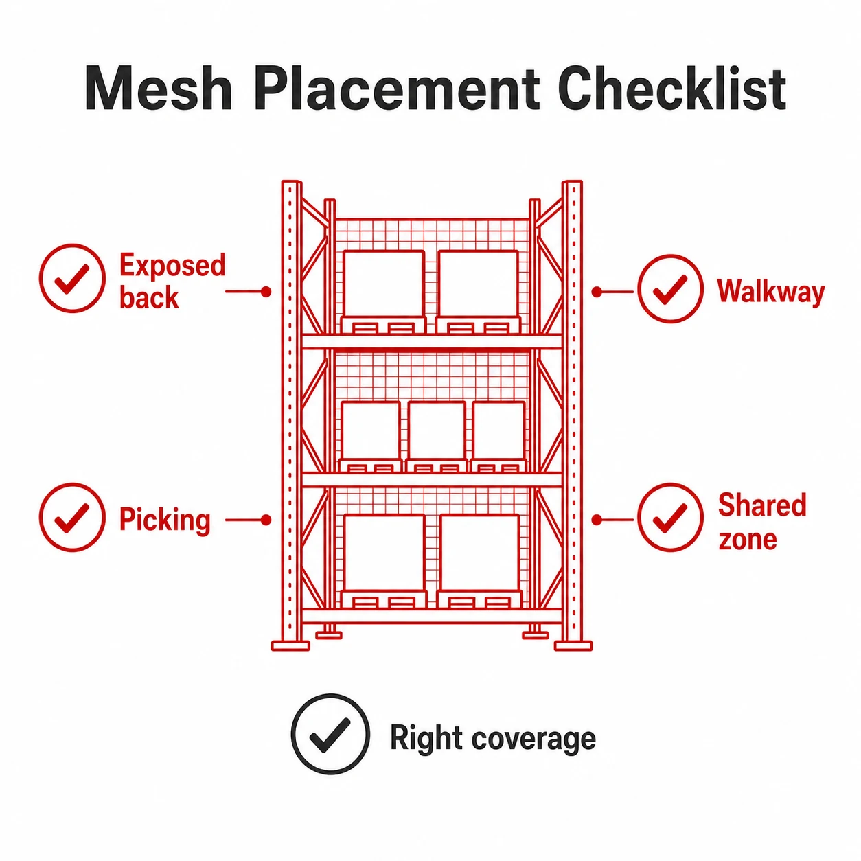Checklist graphic for choosing anti-collapse mesh locations.
