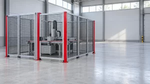 Clean aluminium profile machinery guard in a UK industrial warehouse