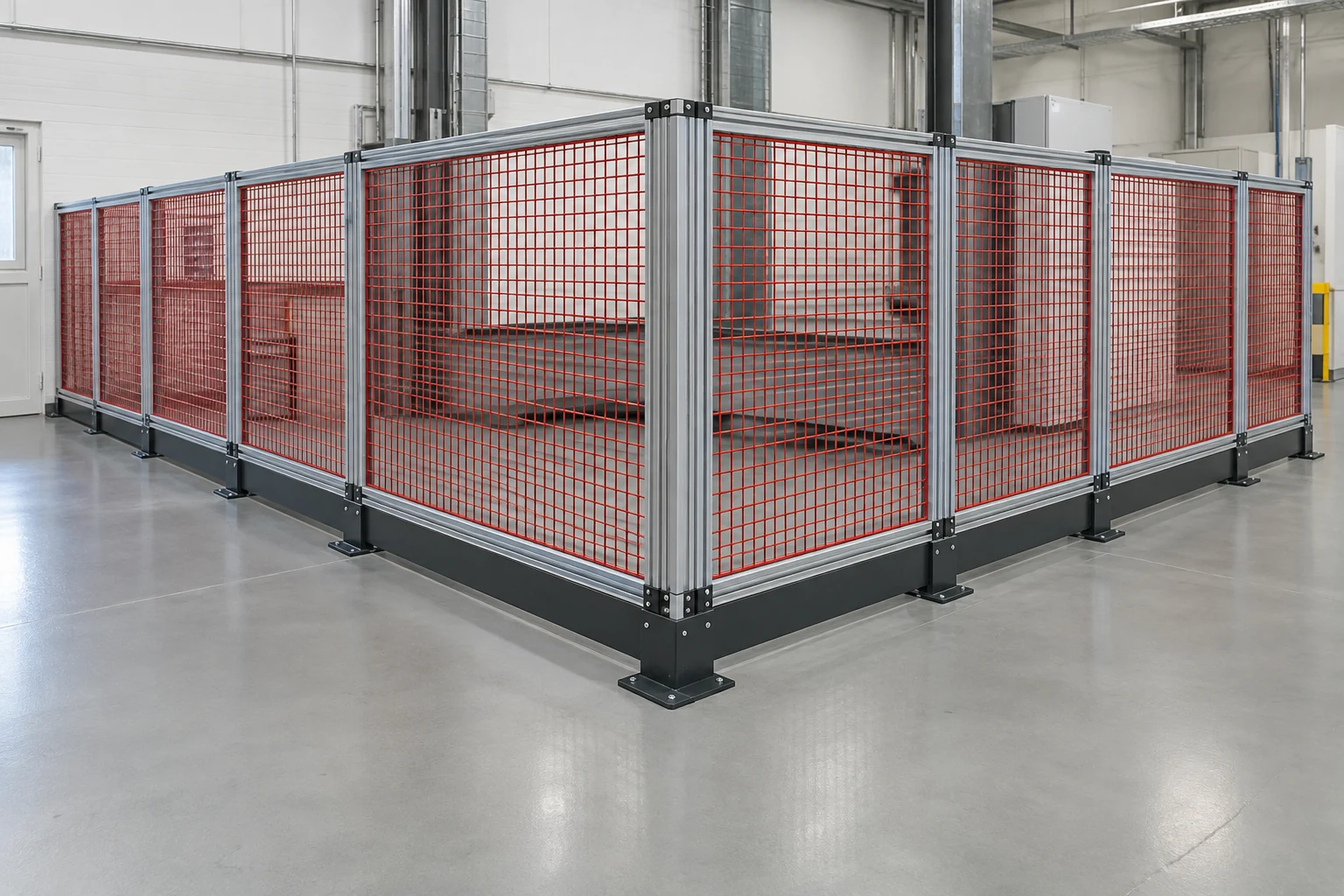 L-shaped modular aluminium profile guarding in a clean factory area