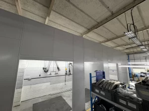 Sheet steel weld screen partitioning with large openings in Salisbury